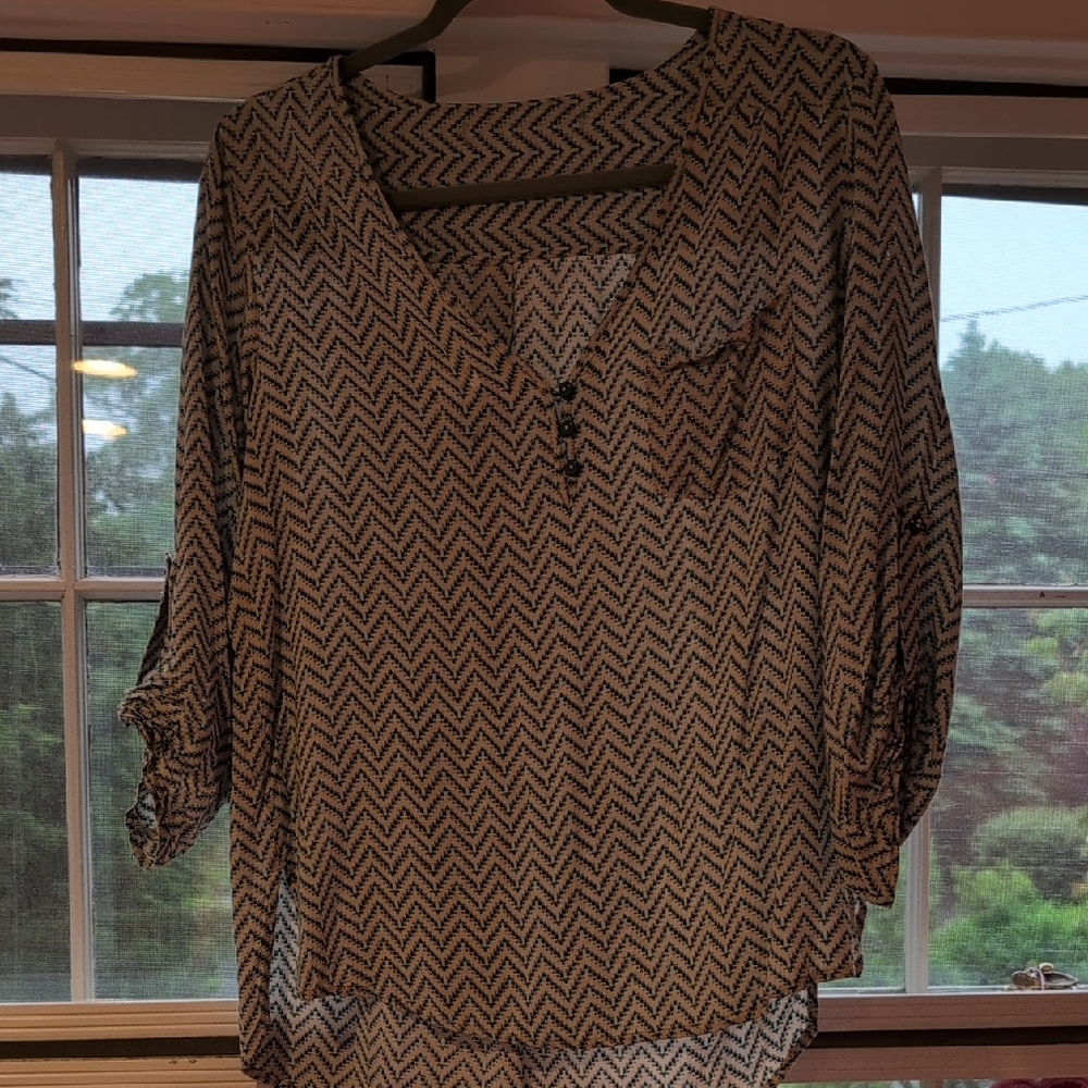 Market & Spruce Black and White 3/4 Sleeve Relaxed Blouse